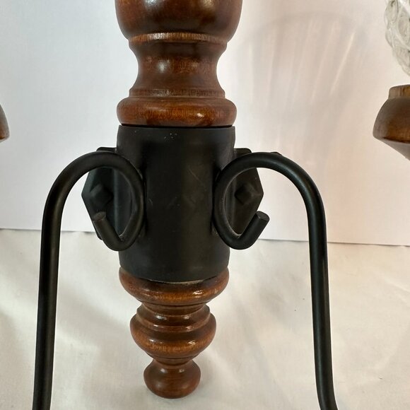 Homco Vtg Dark Wood Double Candelabra Sconce w/2 Clear Crystal Glass Pattern - Picture 6 of 9